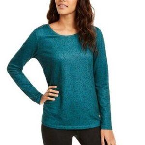 Ideology Women Blouse French Terry Long Sleeve Printed Cutout-Back Tee Green S